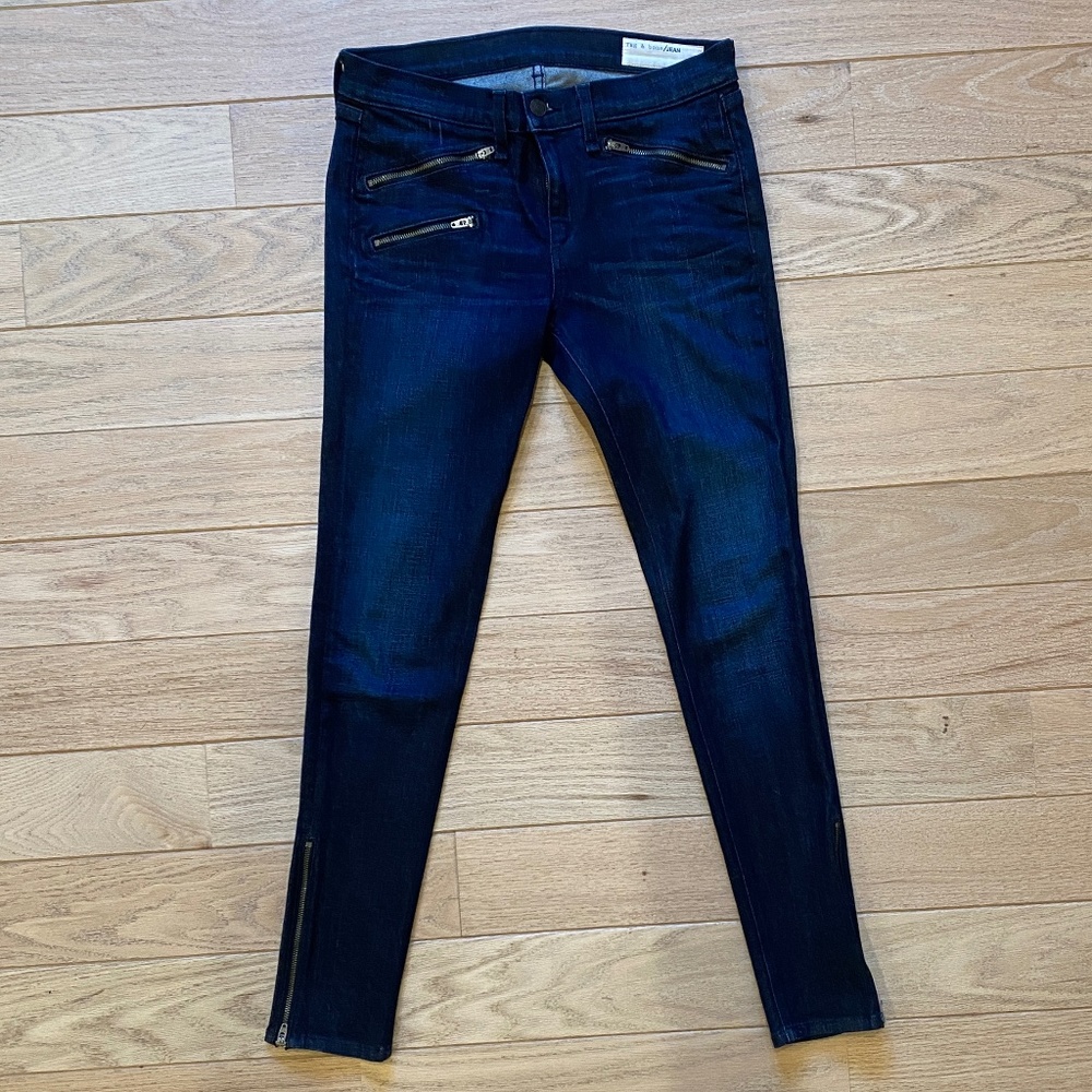Rag & Bone Mid Rise Skinny Zipper Jeans Kensington Wash